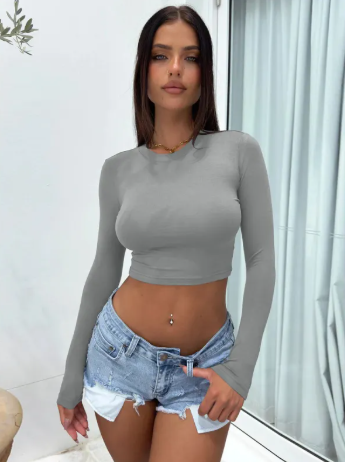 Breathable Aesthetic Crop Top for Women Grey